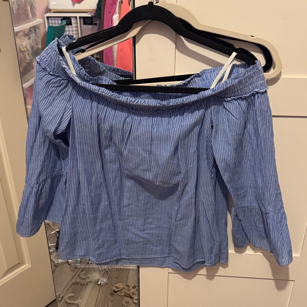 Lilly Pulitzer Blue Striped Off-Shoulder Blouse